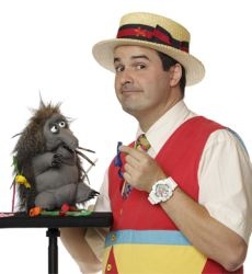 Matt Falloon with an echidna puppet