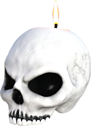 A skull with a candle positioned on the top.