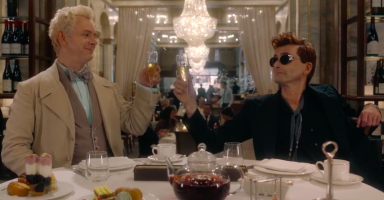 Good Omens wins the Hugo - Aziraphale and Crowley celebrate