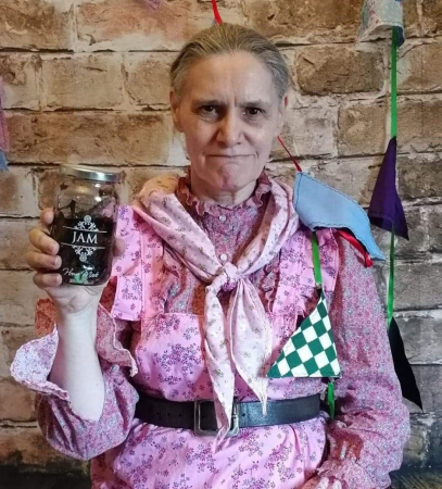 The overall winner of the virtual Maskerade, Elaine Perkins, as Granny Weatherwax