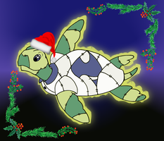 Rina the turtle wearing a Hogswatch hat